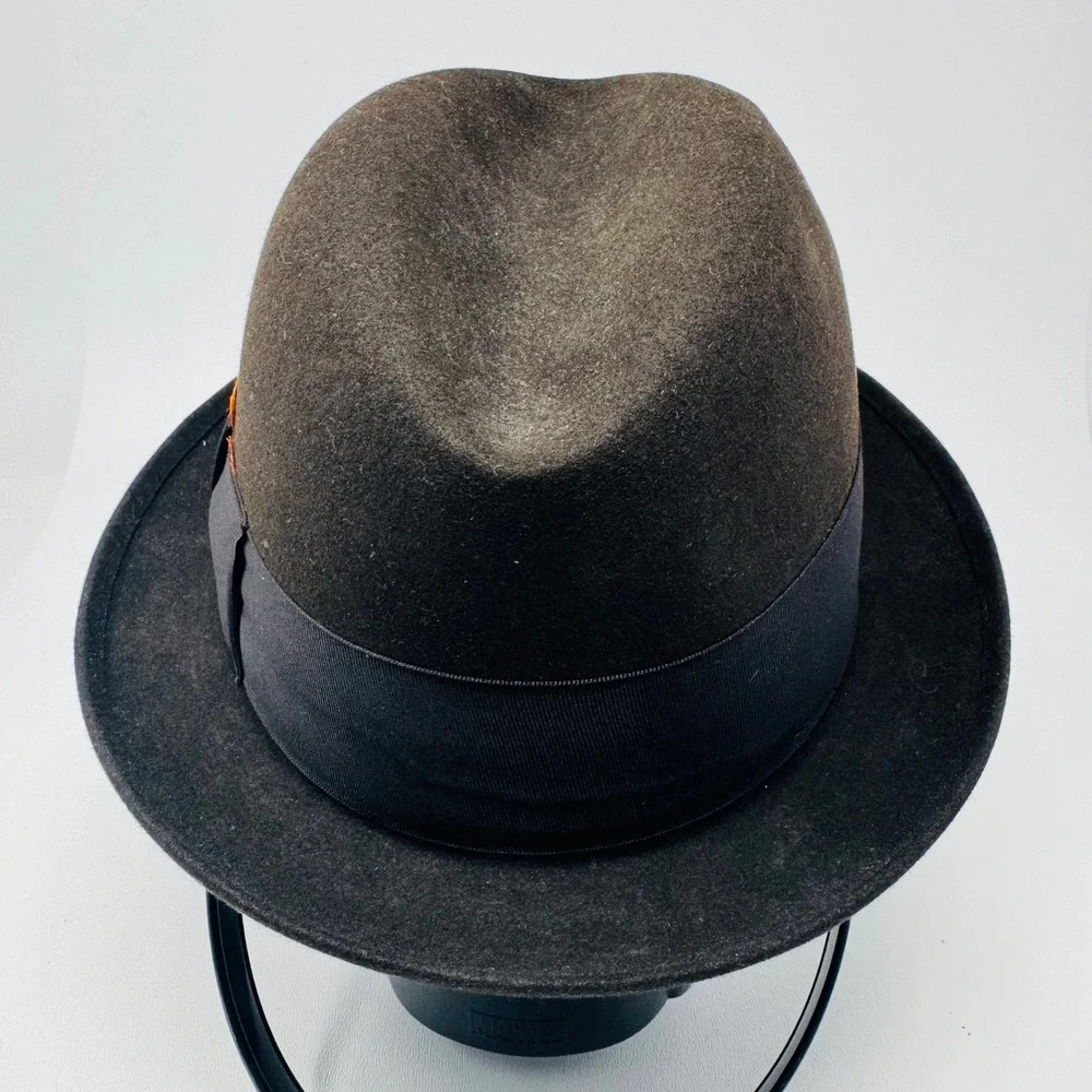 Vintage Mallory Fedora Hat Brown Fur Felt Cravenette Processed‎ Size 7 Feather